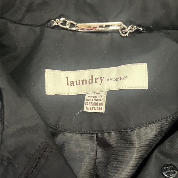 Laundry by Design Black Trench Coat with White Accents Elegant Size Medium - Picture 5 of 9